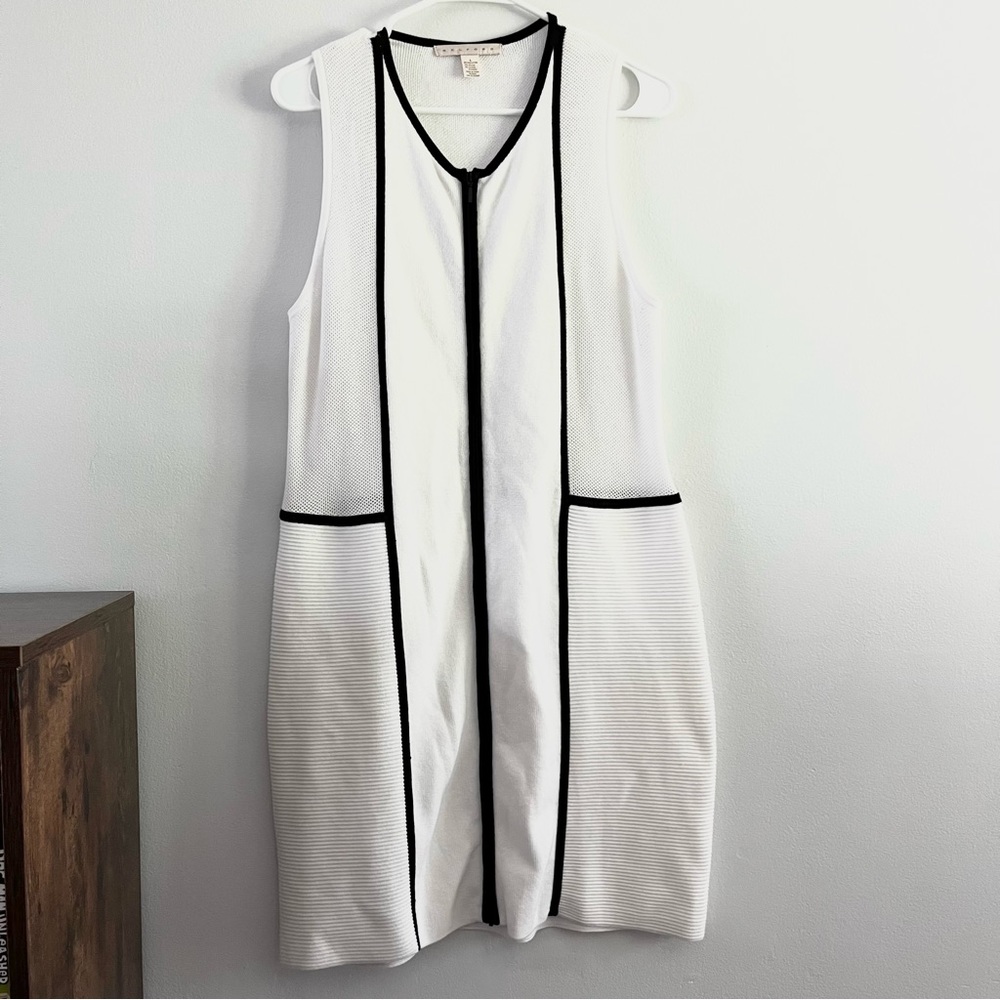 Belford Pima Cotton Spandex Blend Sleeveless Double Zip Dress Black White Large